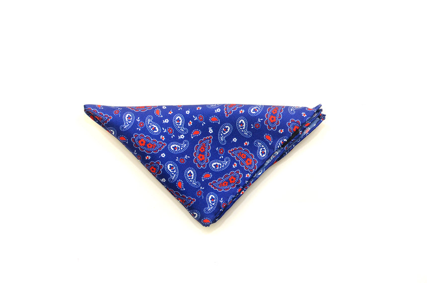 Ocean Boulevard Blue red and white paisley silk pocket square
