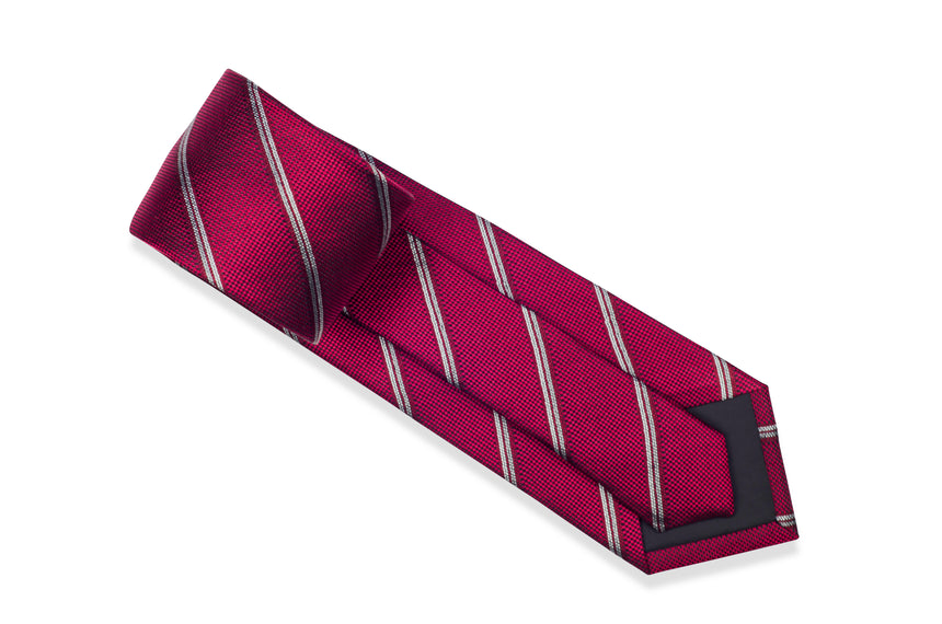 Red Stripe Silk Tie Set with Pocket Square and flower lapel pin from Ocean Boulevard